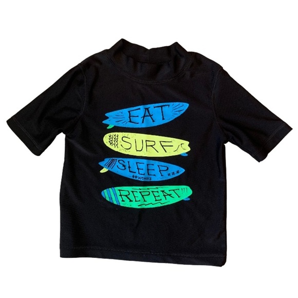 OshKosh Black Swim Shirt-Eat Surf Sleep Repeat-Size 3T-Rashguard - Picture 1 of 4